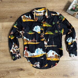 The Palm Tree Western Rodeo Button Front Horses Cowboy Cotton Size M Women’s